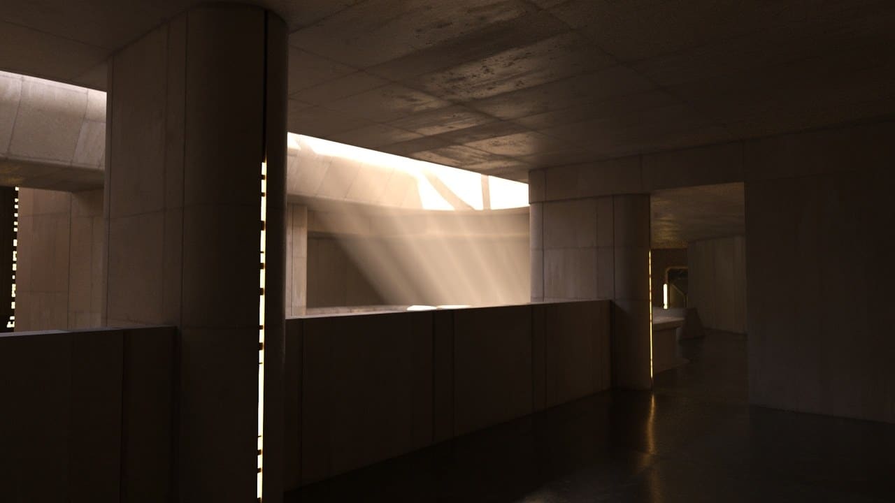 Sandstone Sci-Fi Temple virtual production standing set — angle 11 on the L.A. & ABQ Castle Studios stage