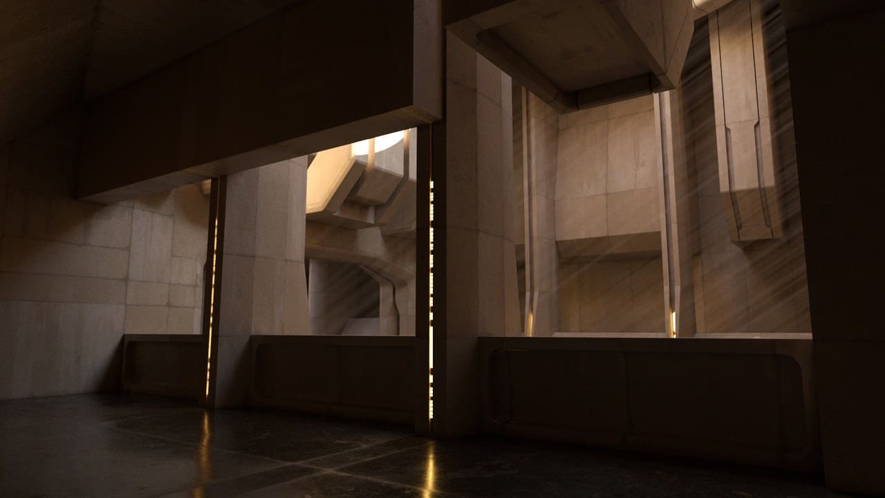 Sandstone Sci-Fi Temple virtual production standing set — angle 9 on the L.A. & ABQ Castle Studios stage