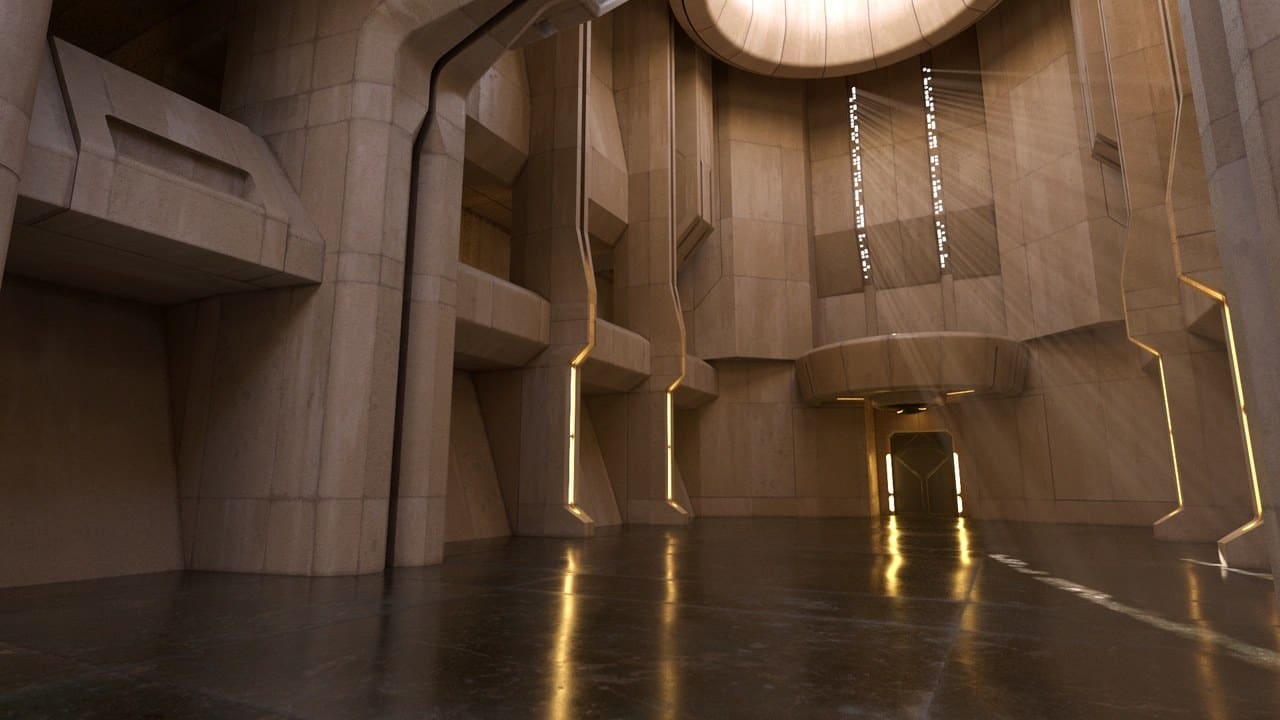 Sandstone Sci-Fi Temple — ready-to-shoot virtual production set on the L.A. & ABQ Castle Studios stage