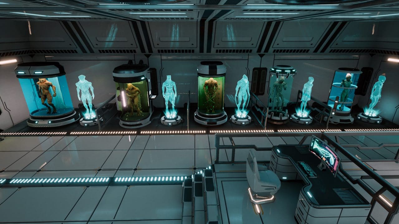Sci-Fi Creatures Research Lab virtual production standing set — angle 3 on the L.A. & ABQ Castle Studios stage