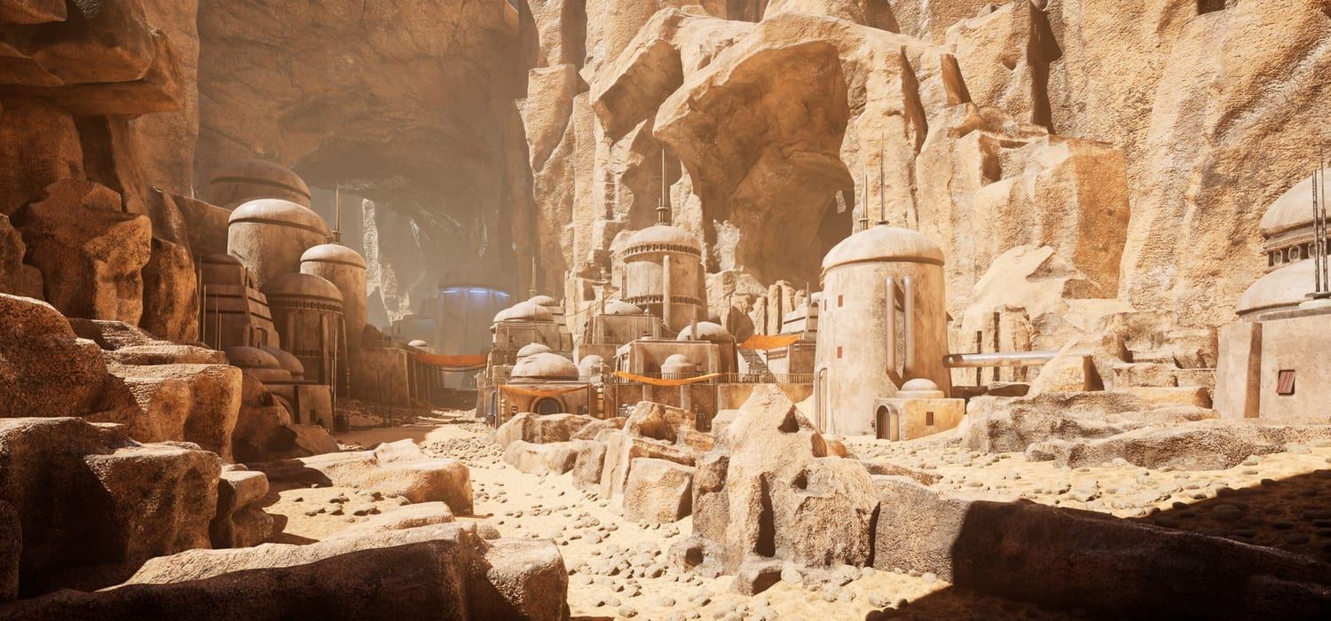 Sci-Fi Desert City virtual production standing set — angle 2 on the L.A. & ABQ Castle Studios stage