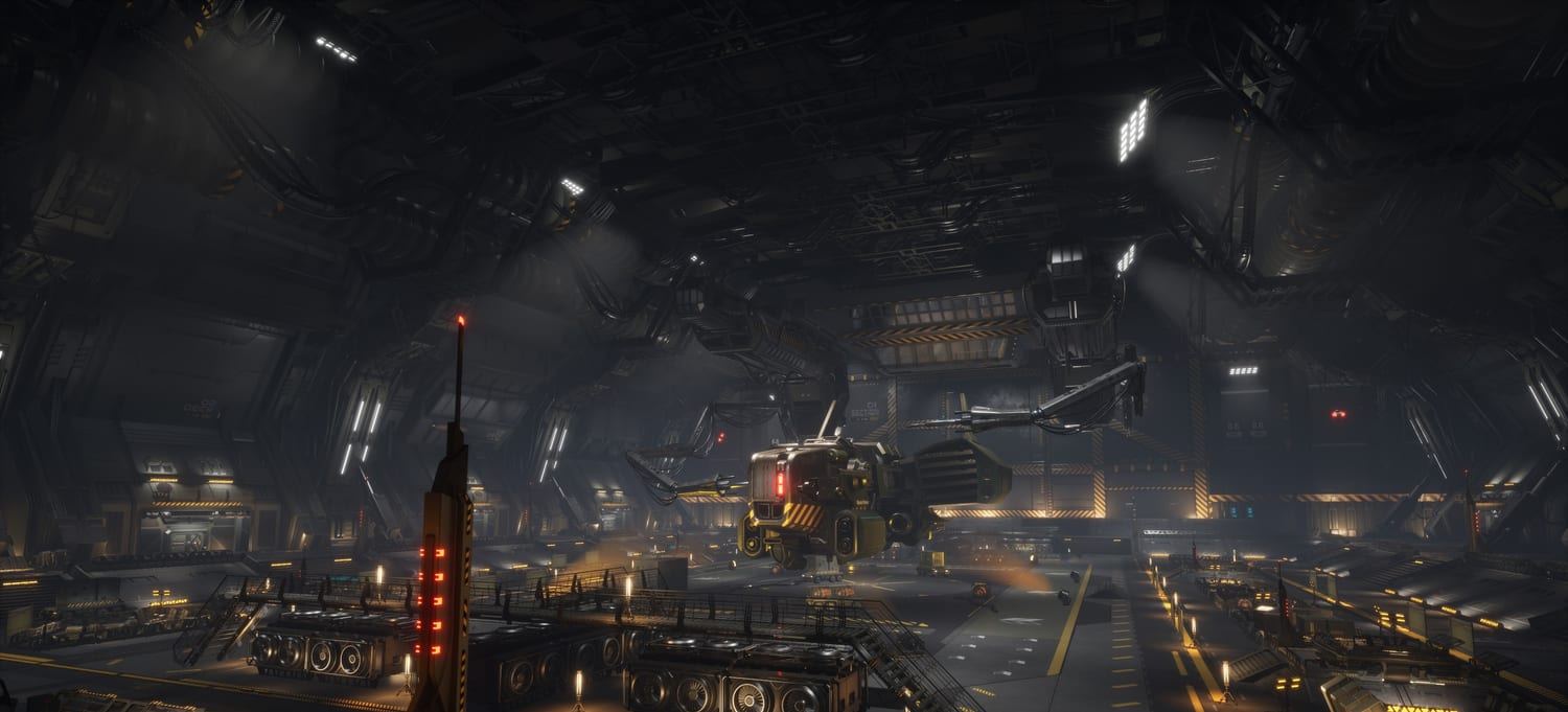 Sci-Fi Hangar virtual production standing set — angle 2 on the L.A. & ABQ Castle Studios stage