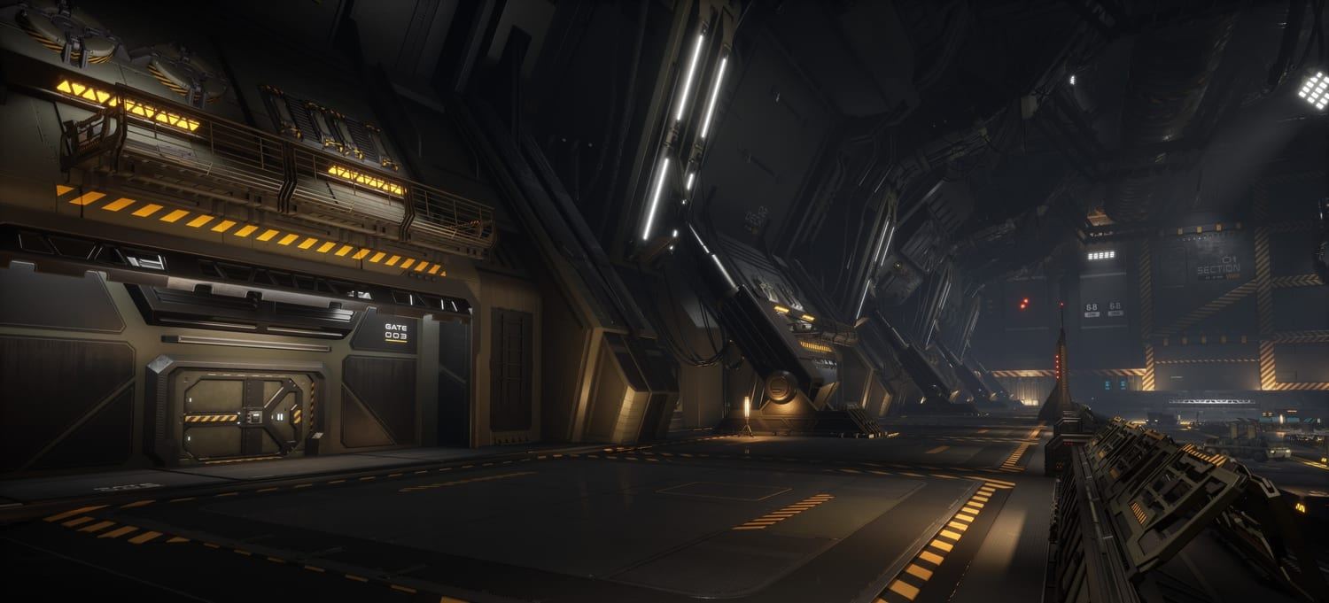 Sci-Fi Hangar virtual production standing set — angle 4 on the L.A. & ABQ Castle Studios stage