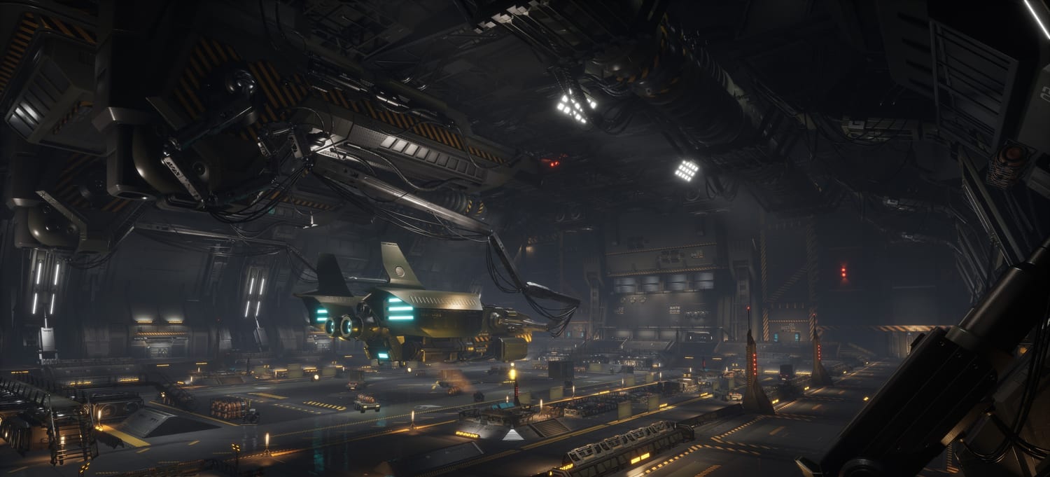 Sci-Fi Hangar virtual production standing set — angle 5 on the L.A. & ABQ Castle Studios stage