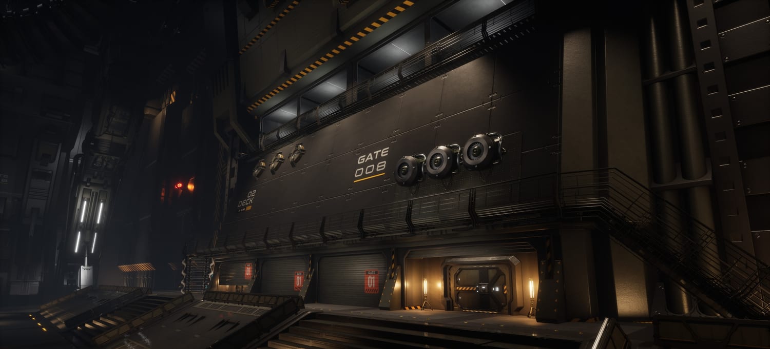 Sci-Fi Hangar virtual production standing set — angle 6 on the L.A. & ABQ Castle Studios stage