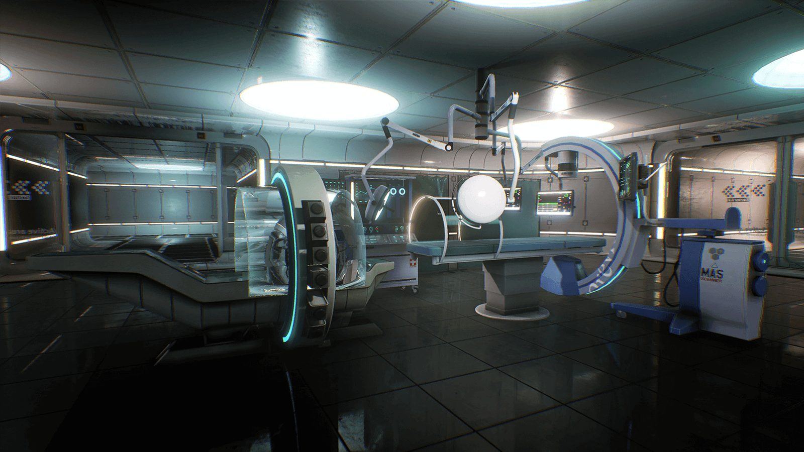 SciFi Hospital virtual production standing set — angle 2 on the L.A. & ABQ Castle Studios stage