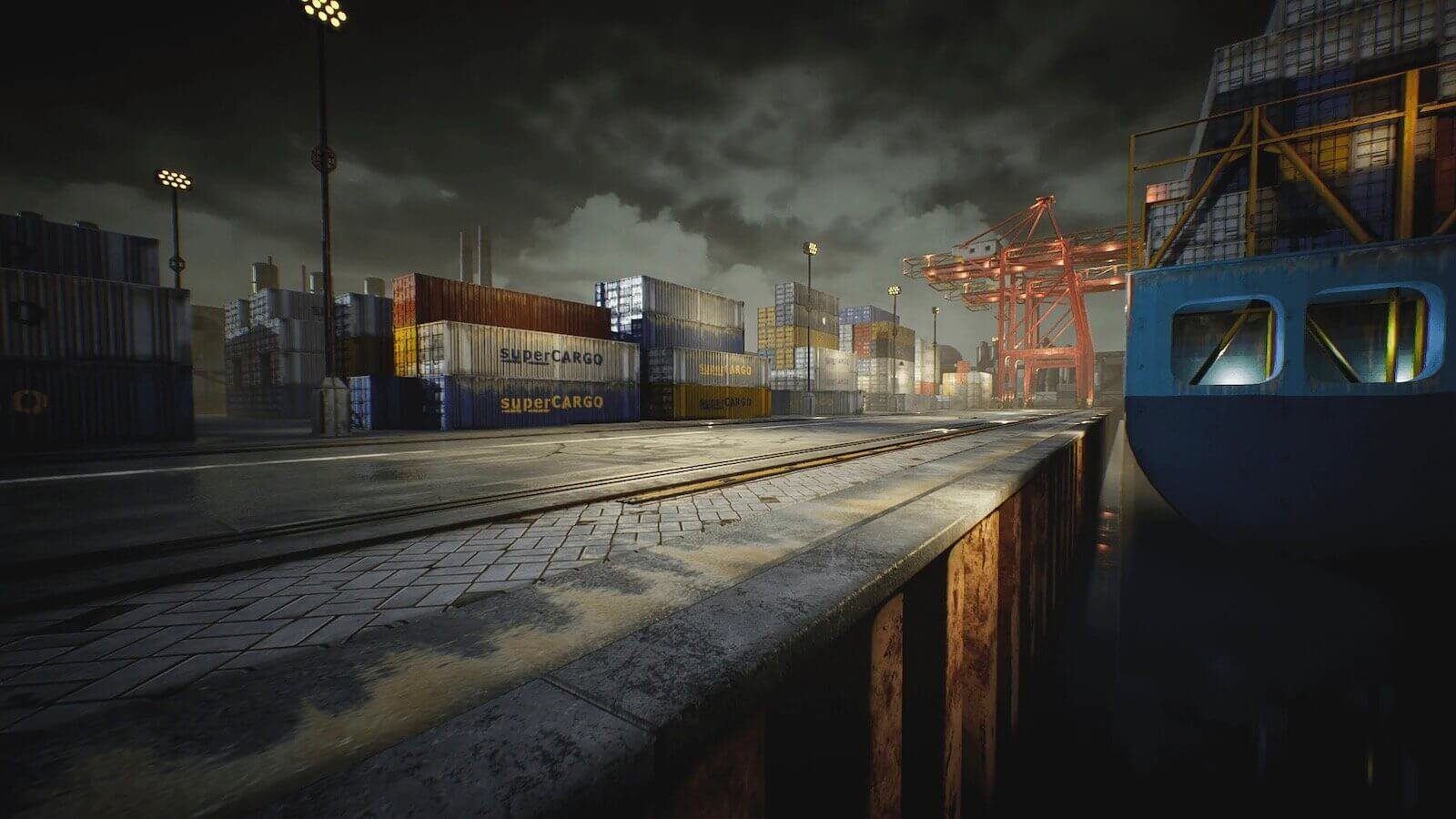 Shipyard and Port virtual production standing set — angle 6 on the L.A. & ABQ Castle Studios stage
