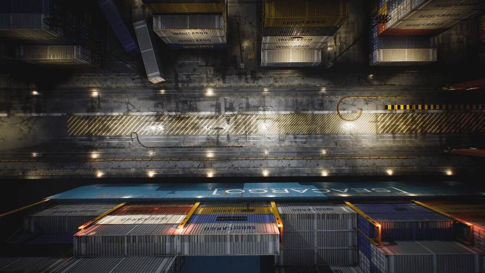 Shipyard and Port virtual production standing set — angle 7 on the L.A. & ABQ Castle Studios stage