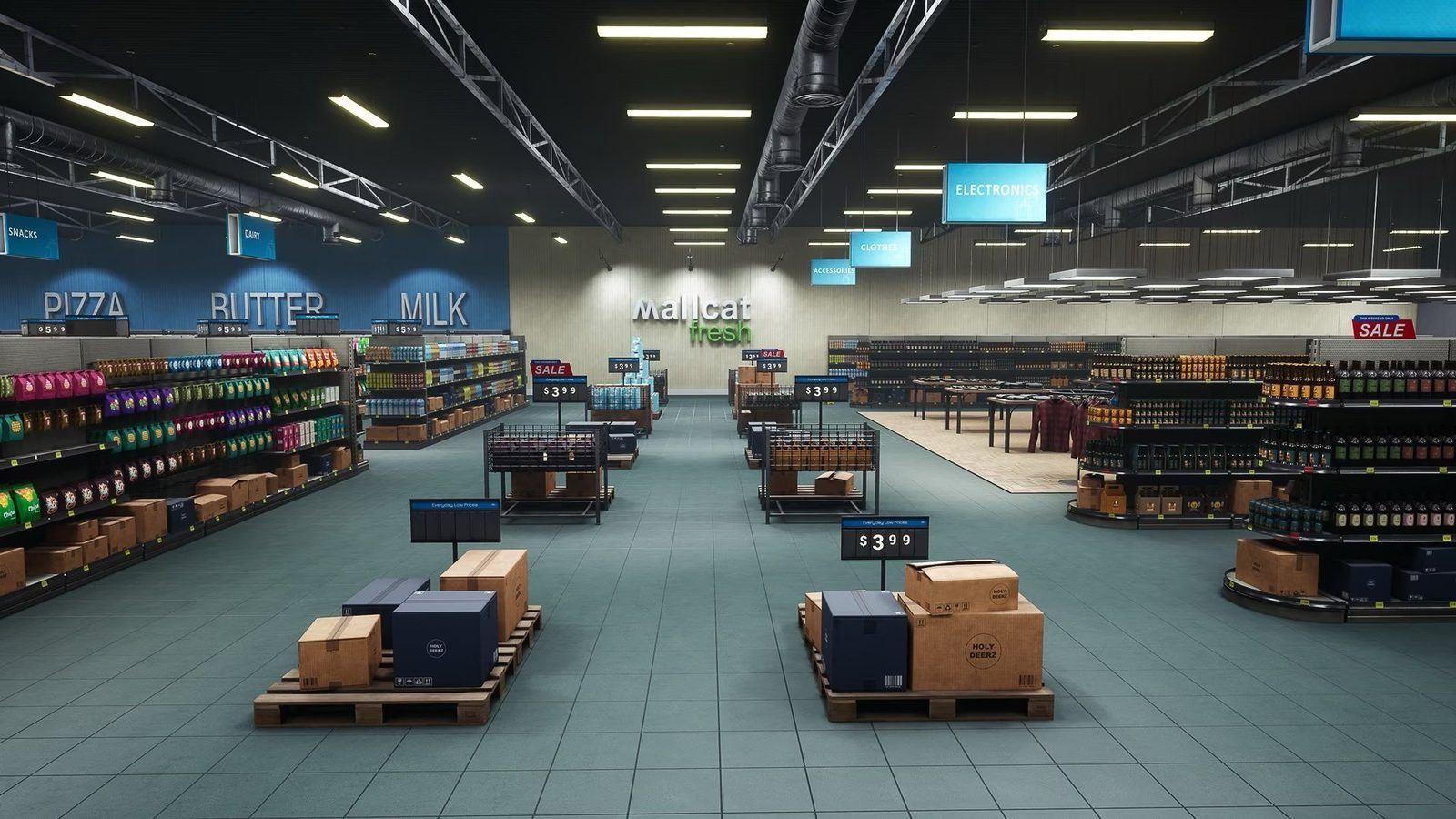 Shopping Plaza virtual production standing set — angle 7 on the L.A. & ABQ Castle Studios stage
