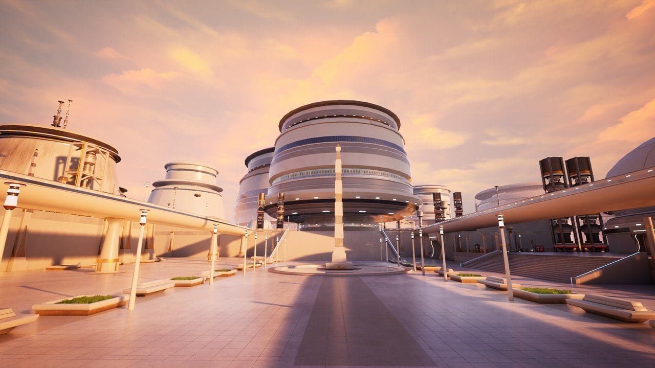Skyline City virtual production standing set — angle 6 on the L.A. & ABQ Castle Studios stage
