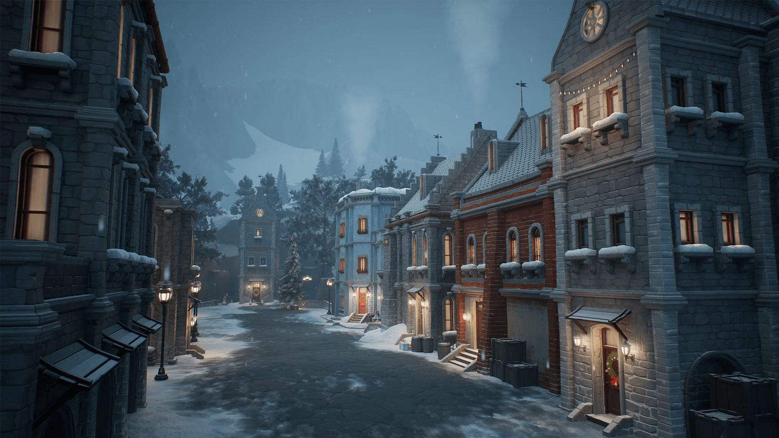Snow Village virtual production standing set — angle 4 on the L.A. & ABQ Castle Studios stage