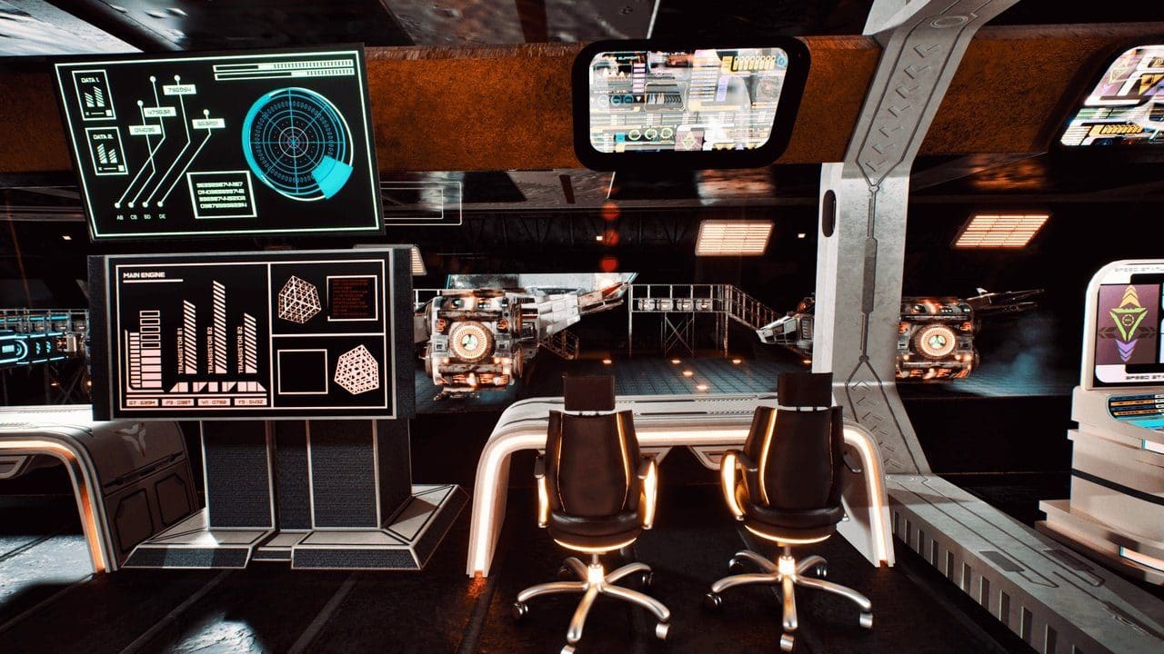 Space Cruiser virtual production standing set — angle 2 on the L.A. & ABQ Castle Studios stage
