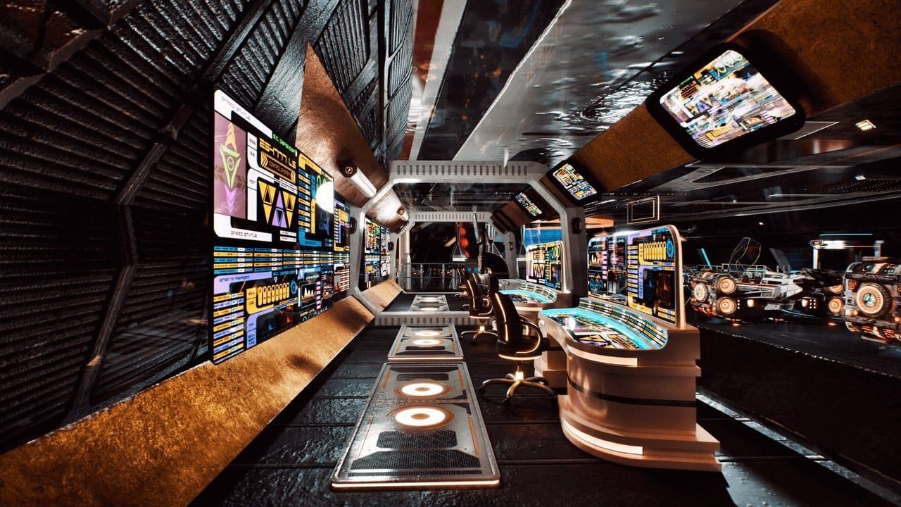 Space Cruiser virtual production standing set — angle 18 on the L.A. & ABQ Castle Studios stage