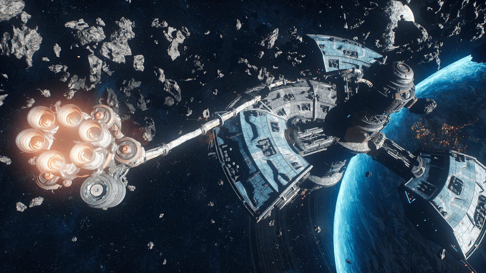 Space Frontier Stations & Ships virtual production standing set — angle 6 on the L.A. & ABQ Castle Studios stage