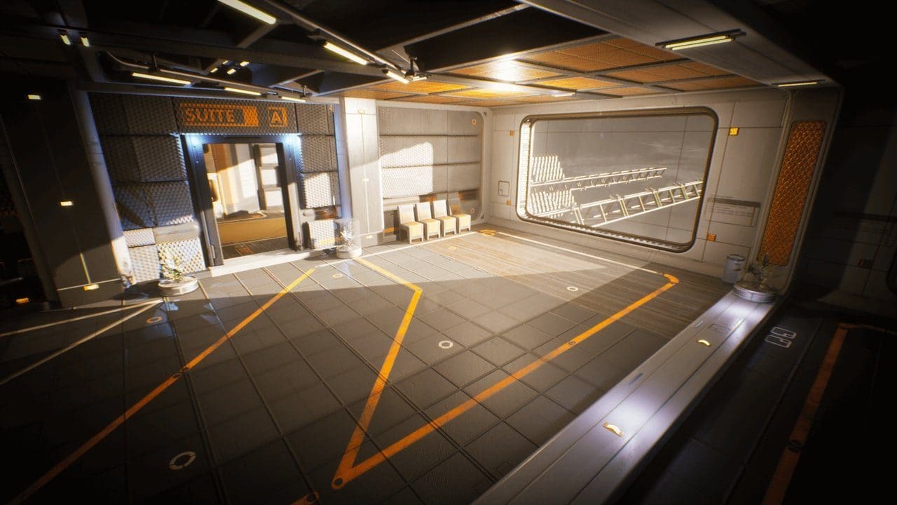 Space Habitat virtual production standing set — angle 6 on the L.A. & ABQ Castle Studios stage