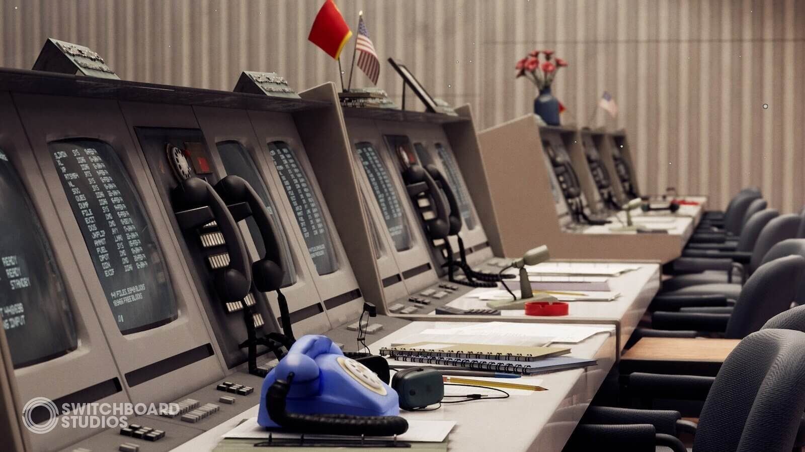 Space Launch Control virtual production standing set — angle 2 on the L.A. & ABQ Castle Studios stage