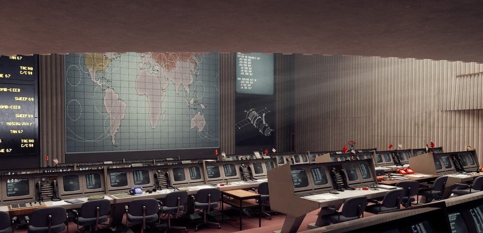 Space Launch Control virtual production standing set — angle 15 on the L.A. & ABQ Castle Studios stage