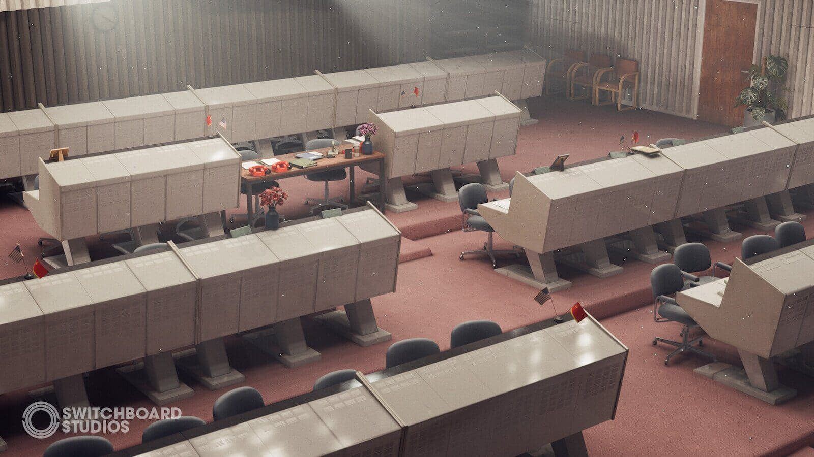 Space Launch Control virtual production standing set — angle 4 on the L.A. & ABQ Castle Studios stage