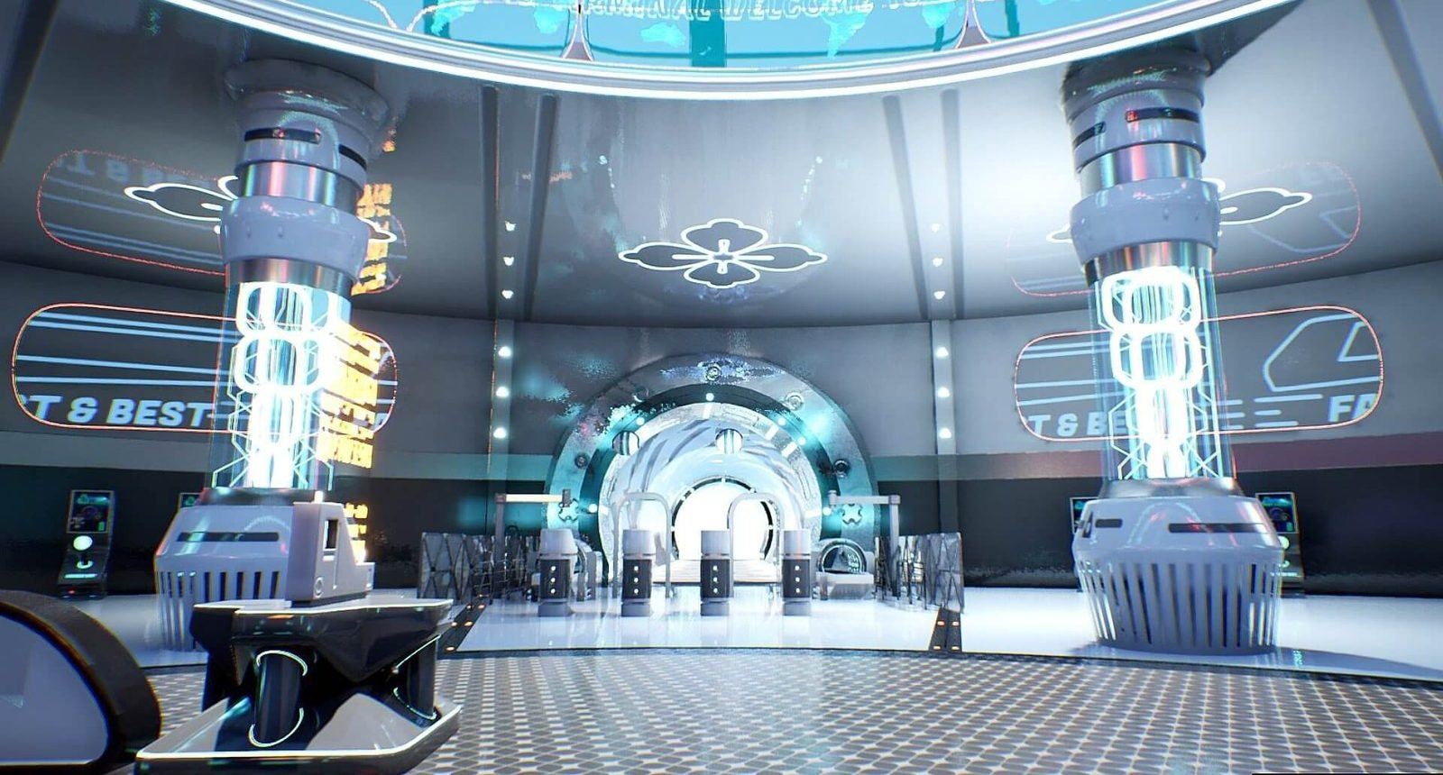 Spaceport virtual production standing set — angle 10 on the L.A. & ABQ Castle Studios stage