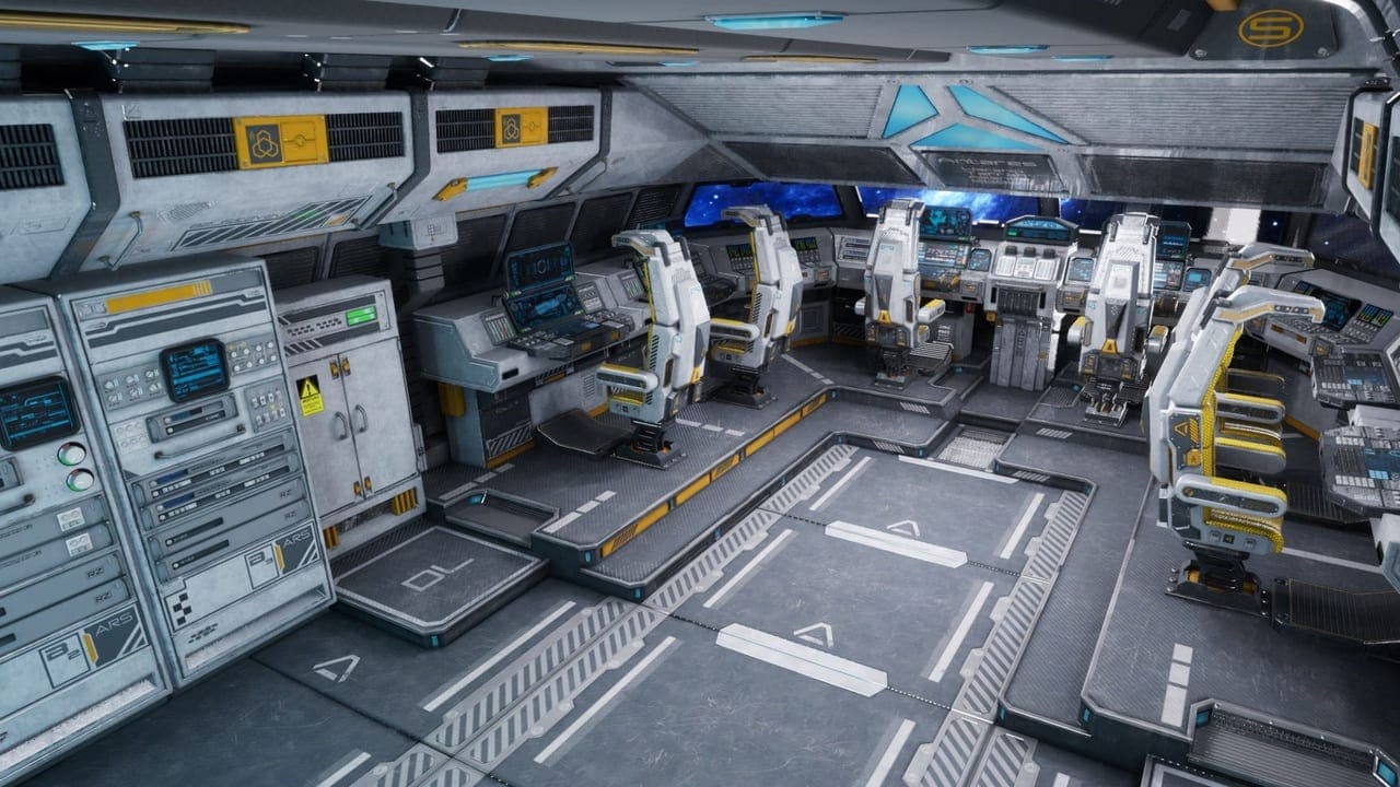 Spaceship Cockpit virtual production standing set — angle 2 on the L.A. & ABQ Castle Studios stage