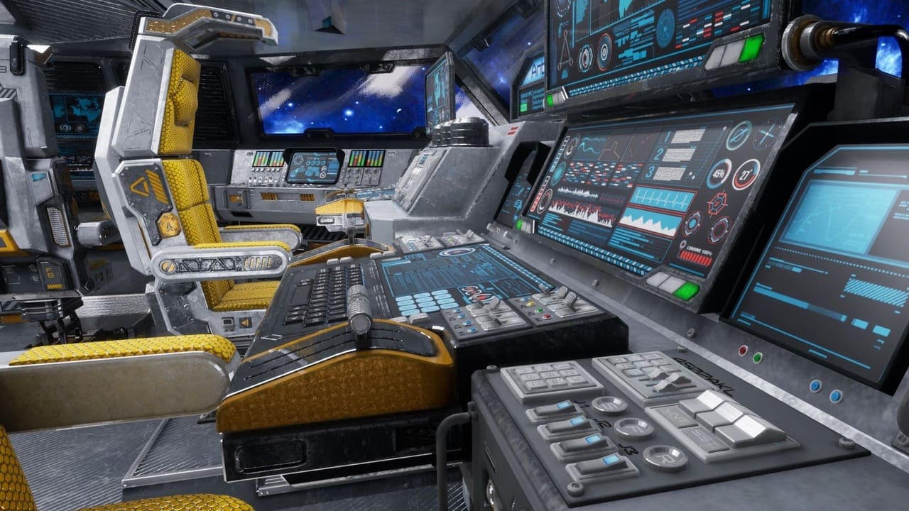 Spaceship Cockpit virtual production standing set — angle 5 on the L.A. & ABQ Castle Studios stage