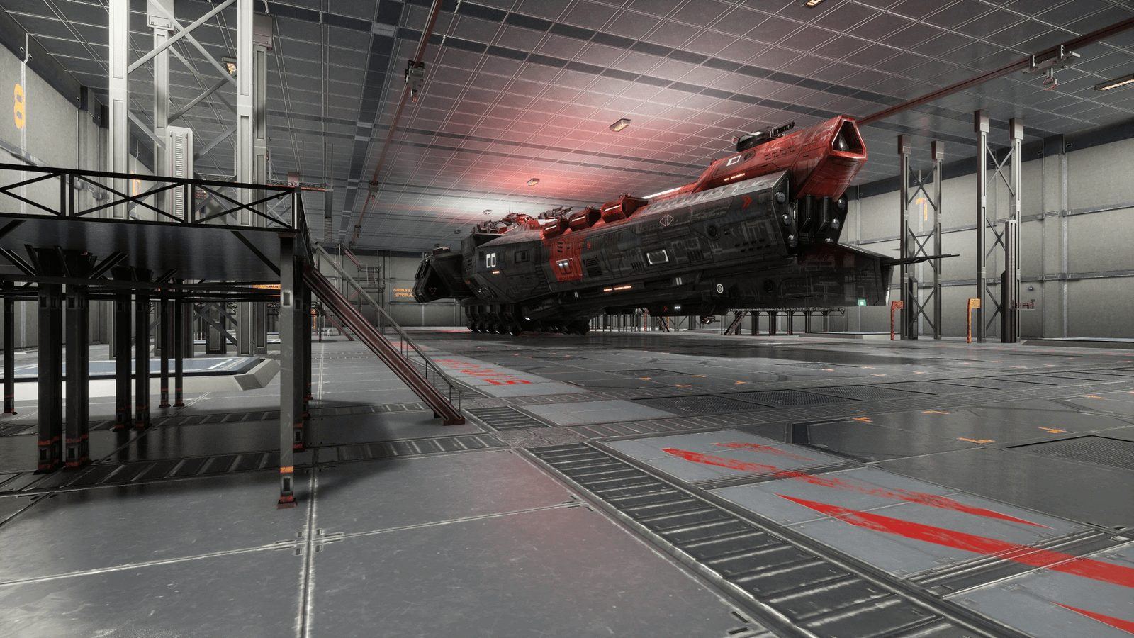 Spaceship Hangar virtual production standing set — angle 2 on the L.A. & ABQ Castle Studios stage