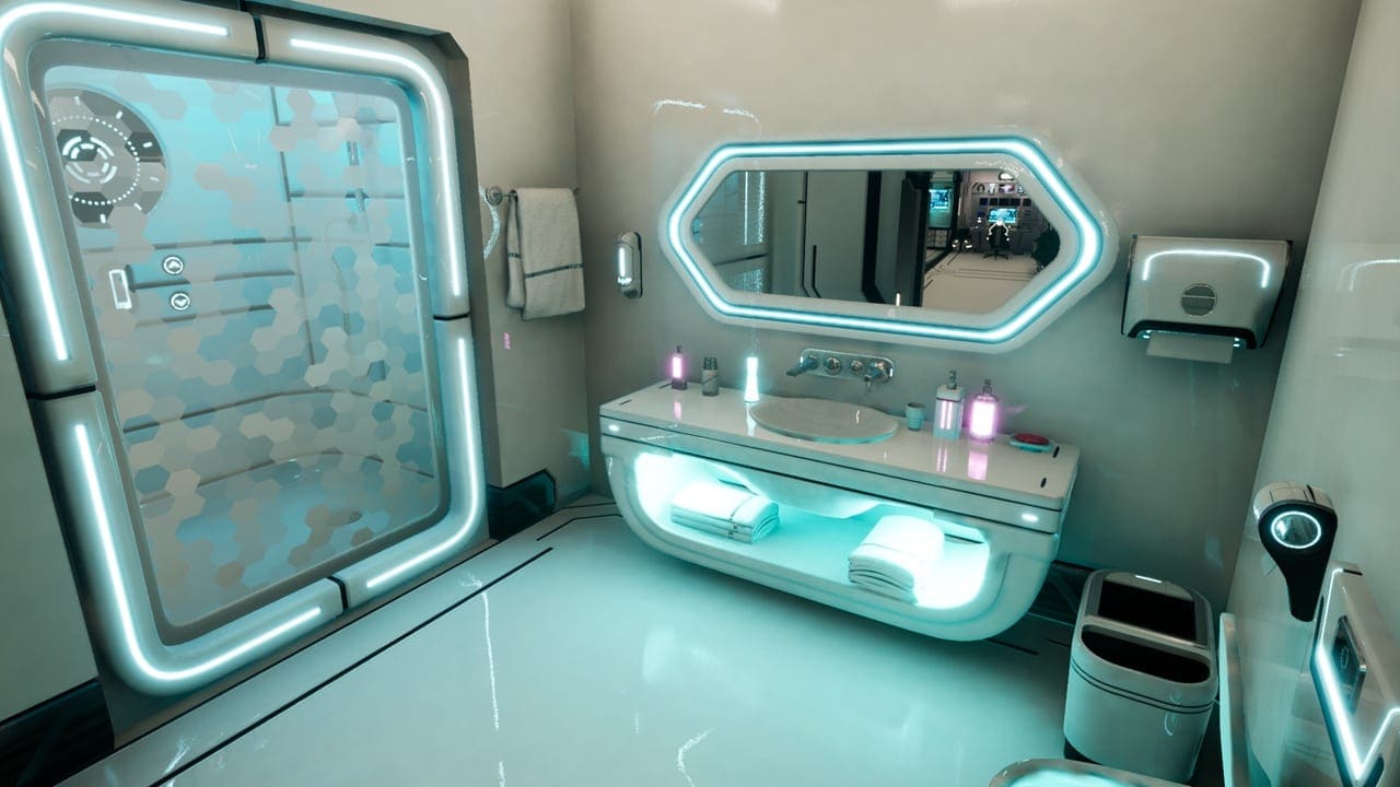 Spaceship Living Quarters virtual production standing set — angle 4 on the L.A. & ABQ Castle Studios stage