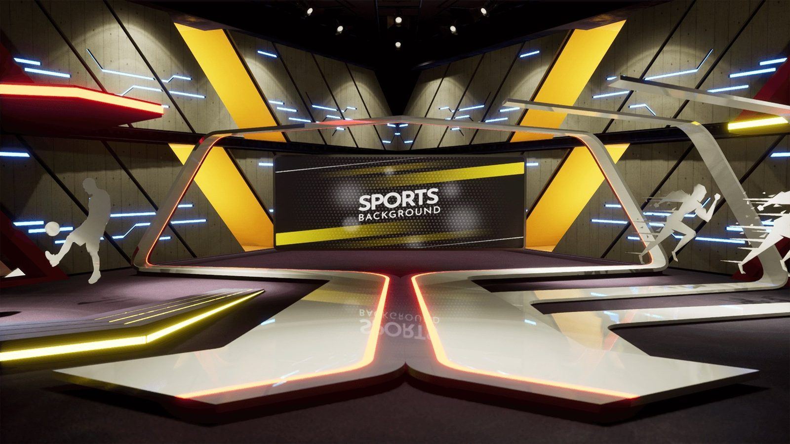 Sports Talk Show virtual production standing set — angle 7 on the L.A. & ABQ Castle Studios stage