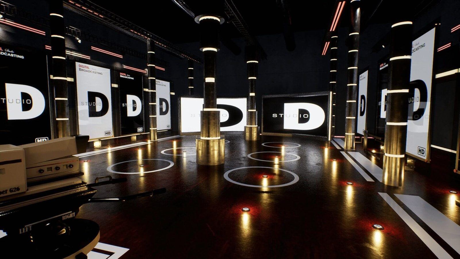 Studio D News virtual production standing set — angle 2 on the L.A. & ABQ Castle Studios stage