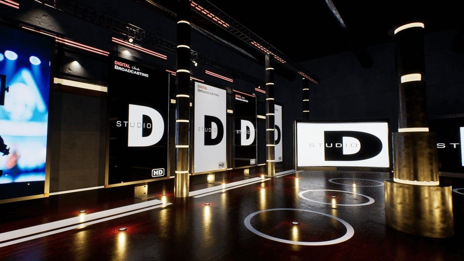 Studio D News virtual production standing set — angle 11 on the L.A. & ABQ Castle Studios stage