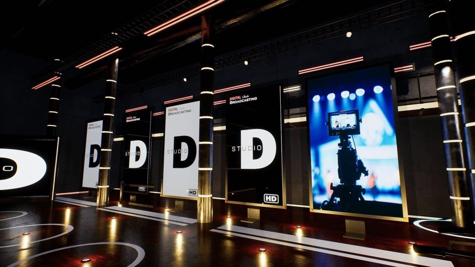 Studio D News virtual production standing set — angle 12 on the L.A. & ABQ Castle Studios stage