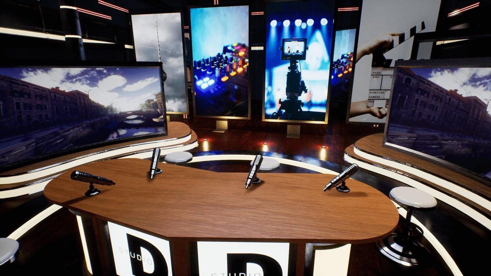 Studio D News virtual production standing set — angle 14 on the L.A. & ABQ Castle Studios stage