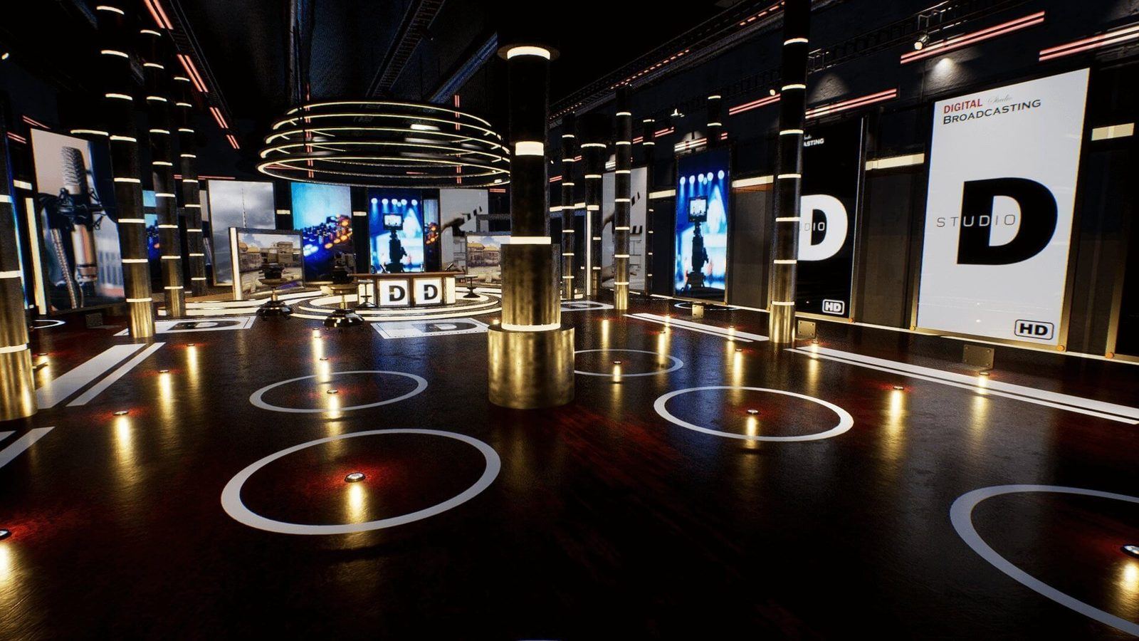 Studio D News virtual production standing set — angle 3 on the L.A. & ABQ Castle Studios stage