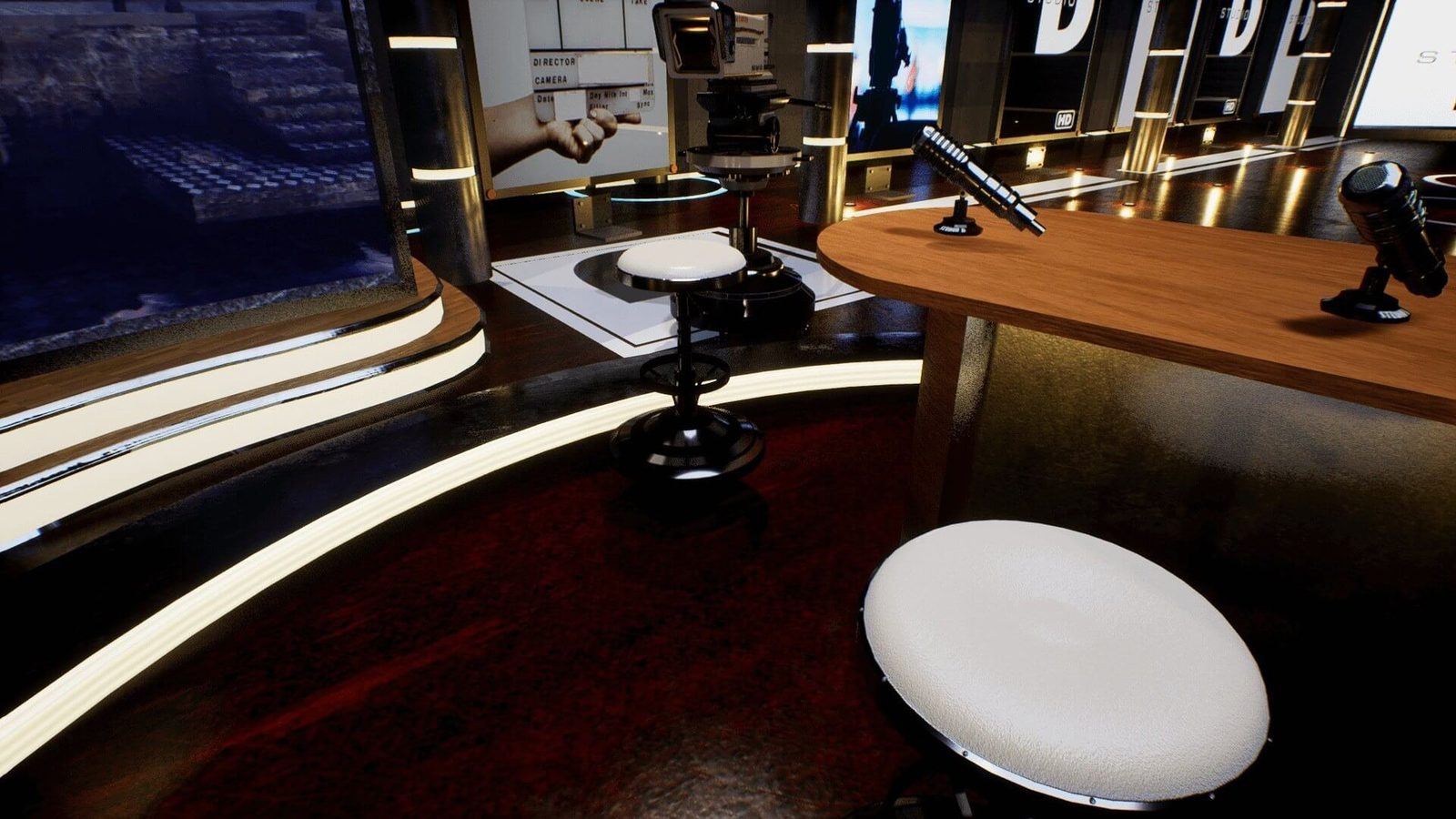 Studio D News virtual production standing set — angle 4 on the L.A. & ABQ Castle Studios stage