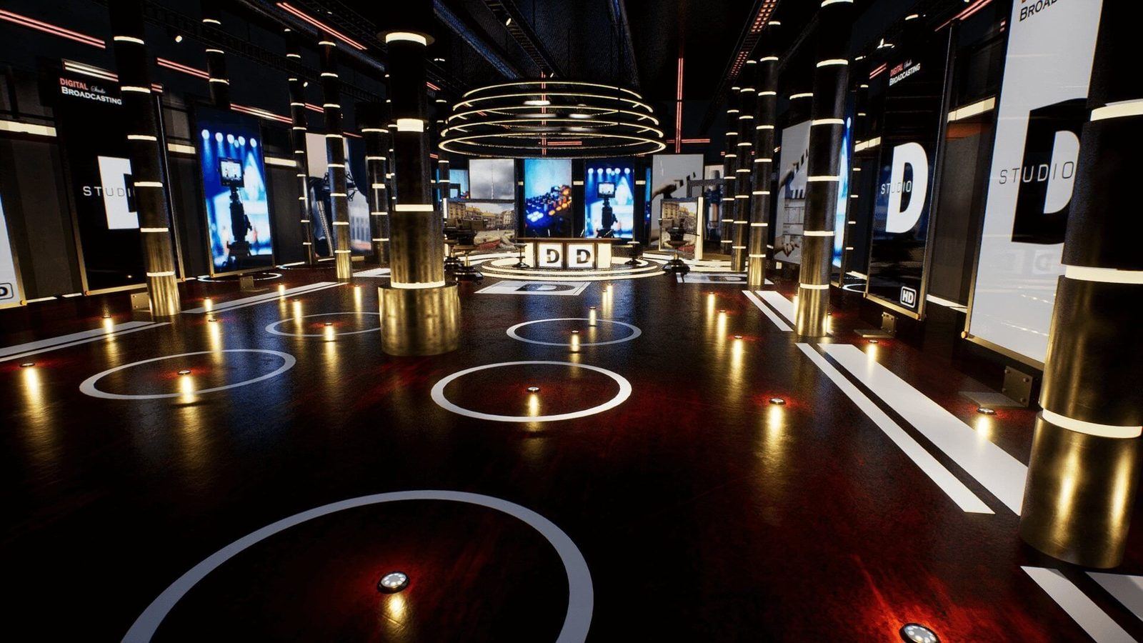 Studio D News virtual production standing set — angle 6 on the L.A. & ABQ Castle Studios stage