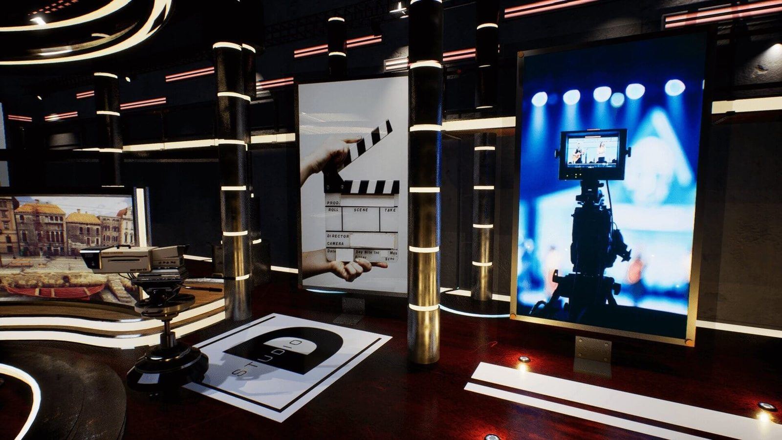 Studio D News virtual production standing set — angle 7 on the L.A. & ABQ Castle Studios stage