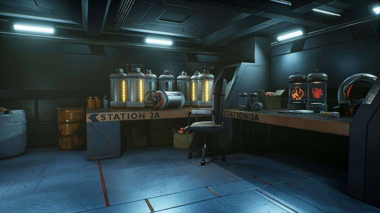 Stylized Sci-Fi Lab virtual production standing set — angle 2 on the L.A. & ABQ Castle Studios stage