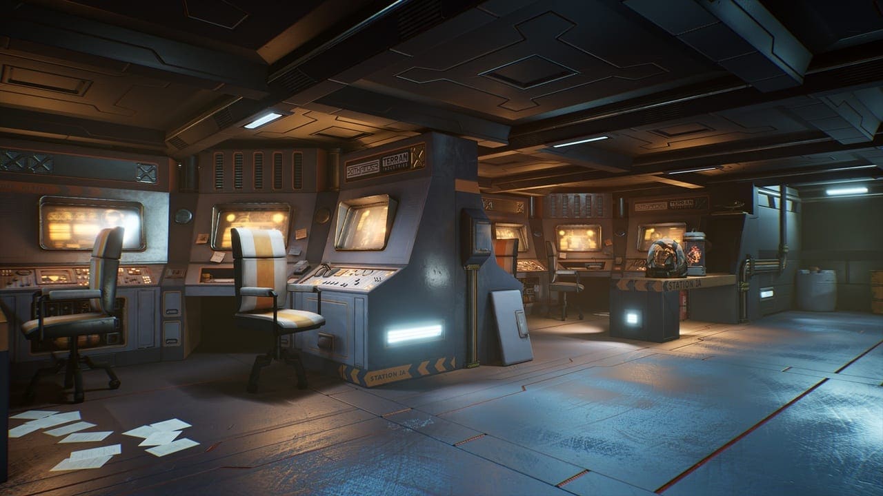 Stylized Sci-Fi Lab virtual production standing set — angle 6 on the L.A. & ABQ Castle Studios stage