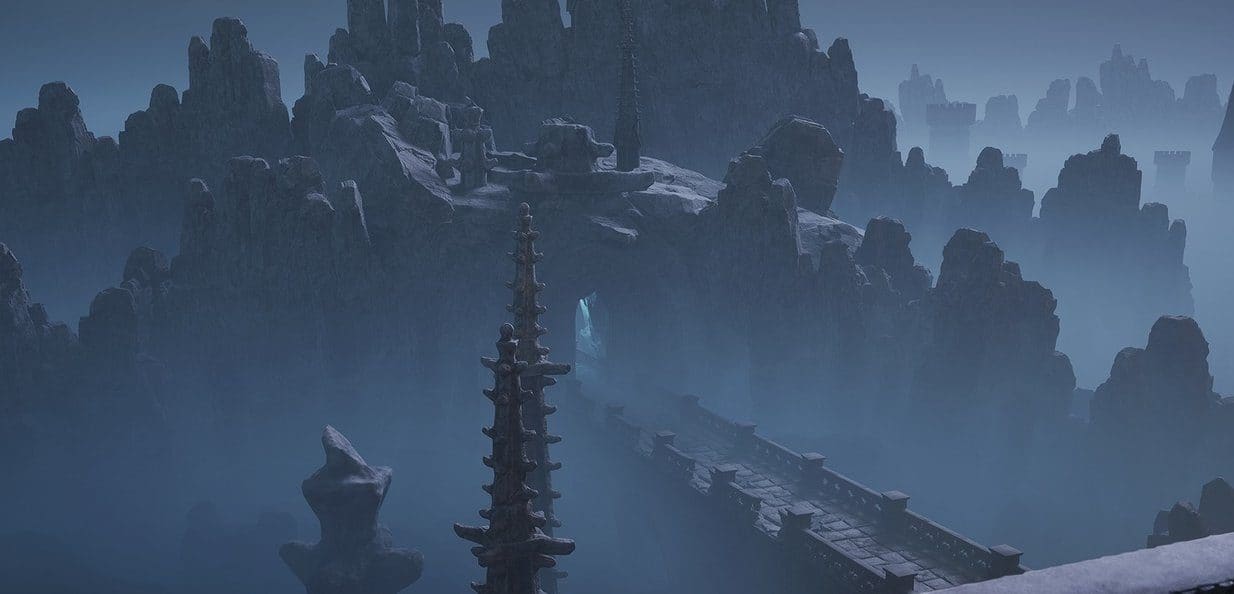 The Gravewood Sanctuary virtual production standing set — angle 5 on the L.A. & ABQ Castle Studios stage