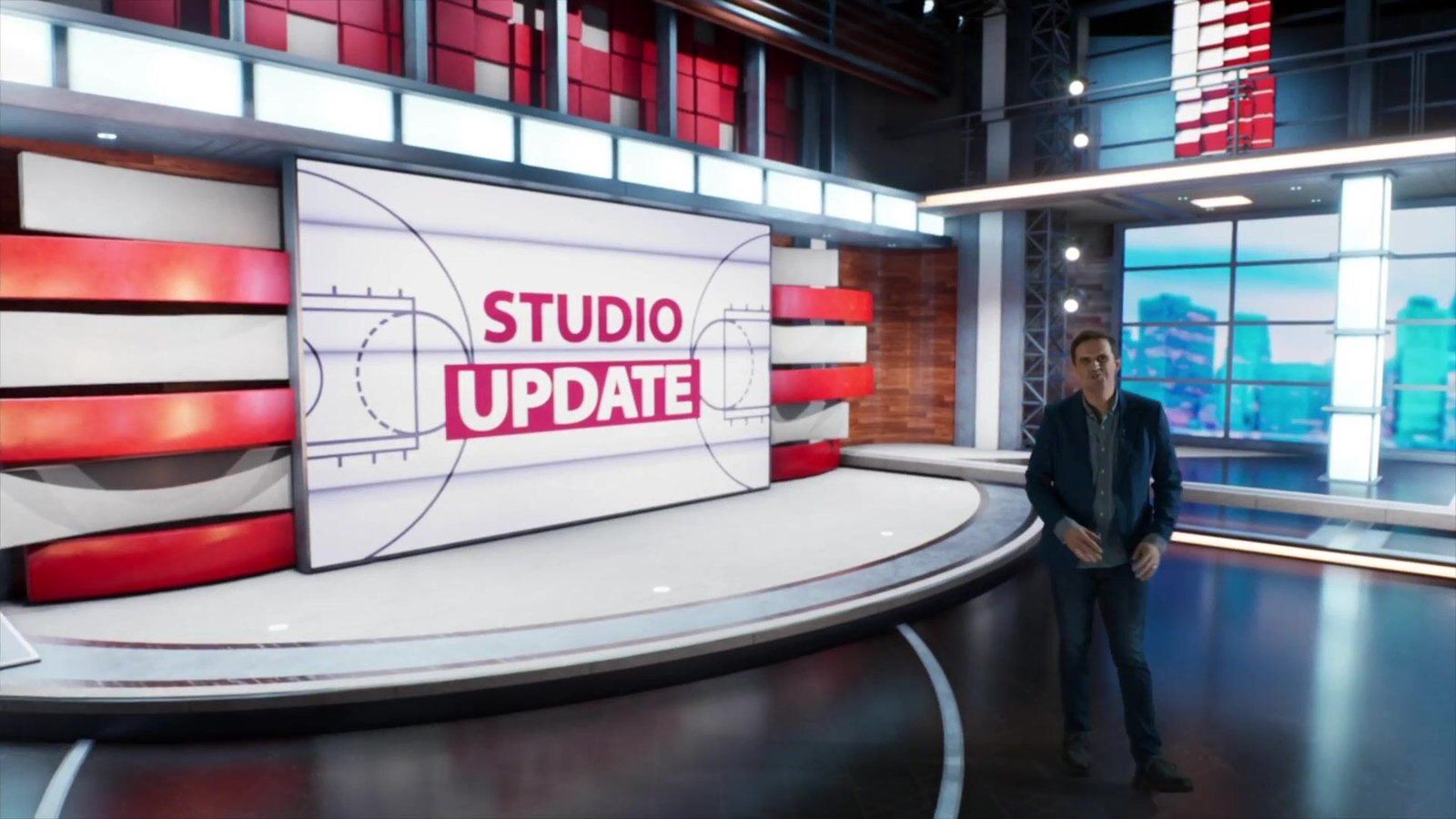 Upscale Talk Show & News Sets virtual production standing set — angle 2 on the L.A. & ABQ Castle Studios stage