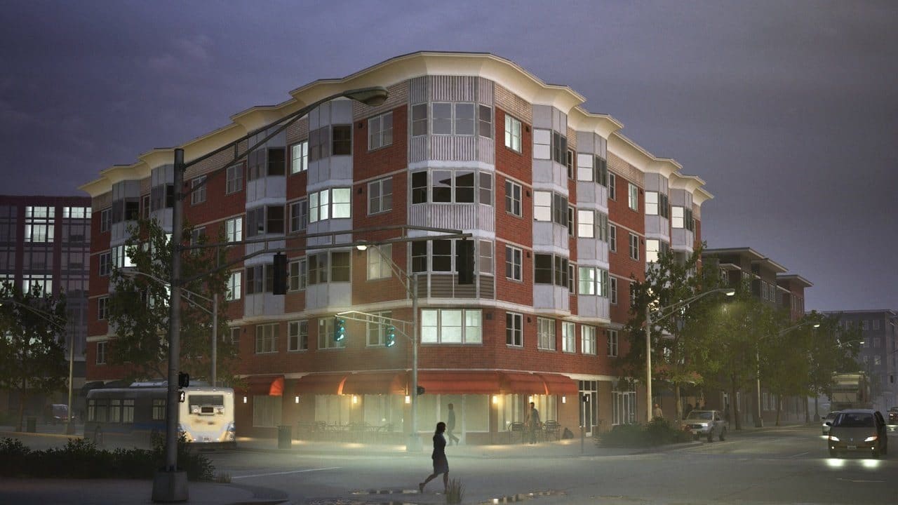 Urban Mid-rise virtual production standing set — angle 15 on the L.A. & ABQ Castle Studios stage