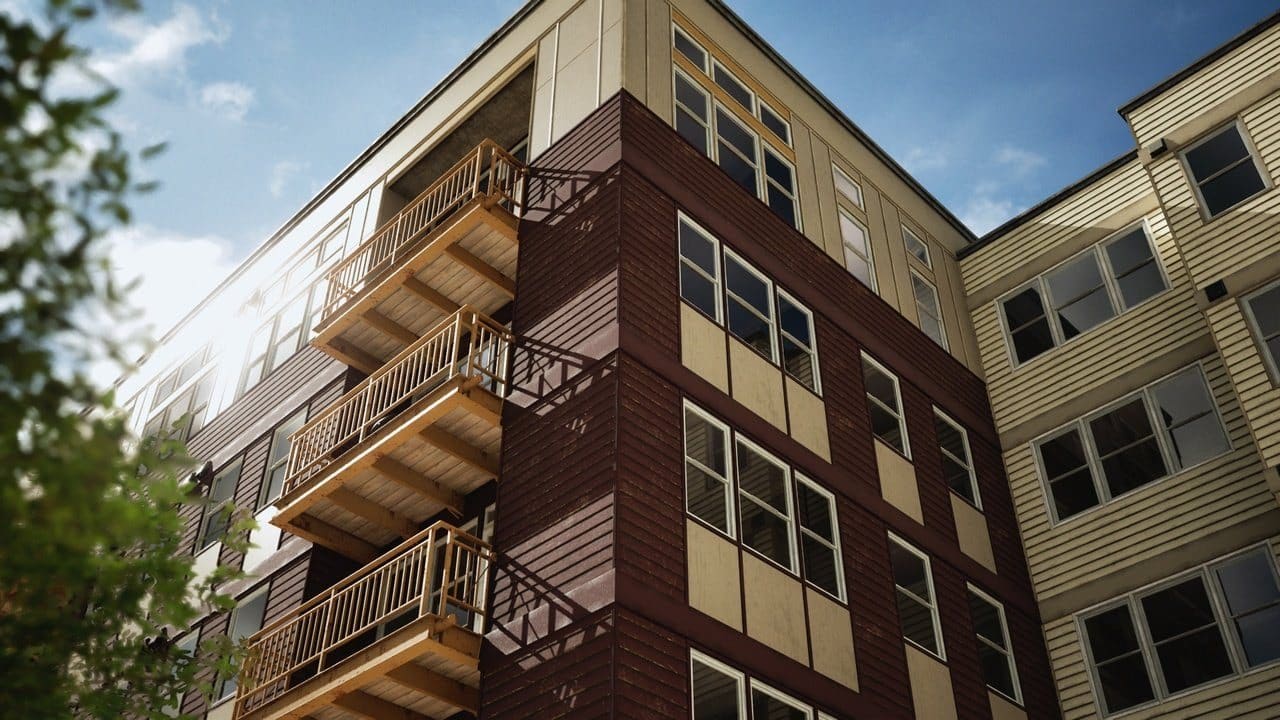 Urban Mid-rise virtual production standing set — angle 16 on the L.A. & ABQ Castle Studios stage