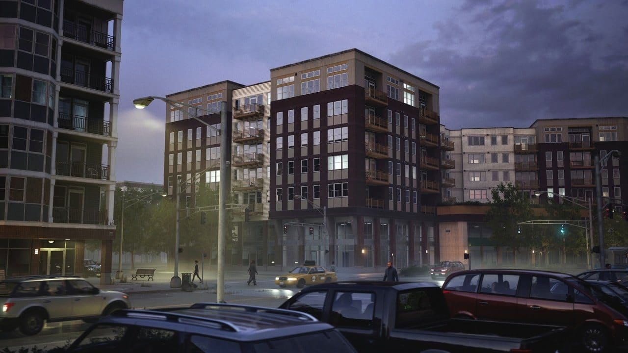 Urban Mid-rise virtual production standing set — angle 17 on the L.A. & ABQ Castle Studios stage