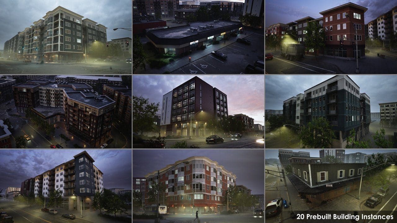 Urban Mid-rise virtual production standing set — angle 6 on the L.A. & ABQ Castle Studios stage