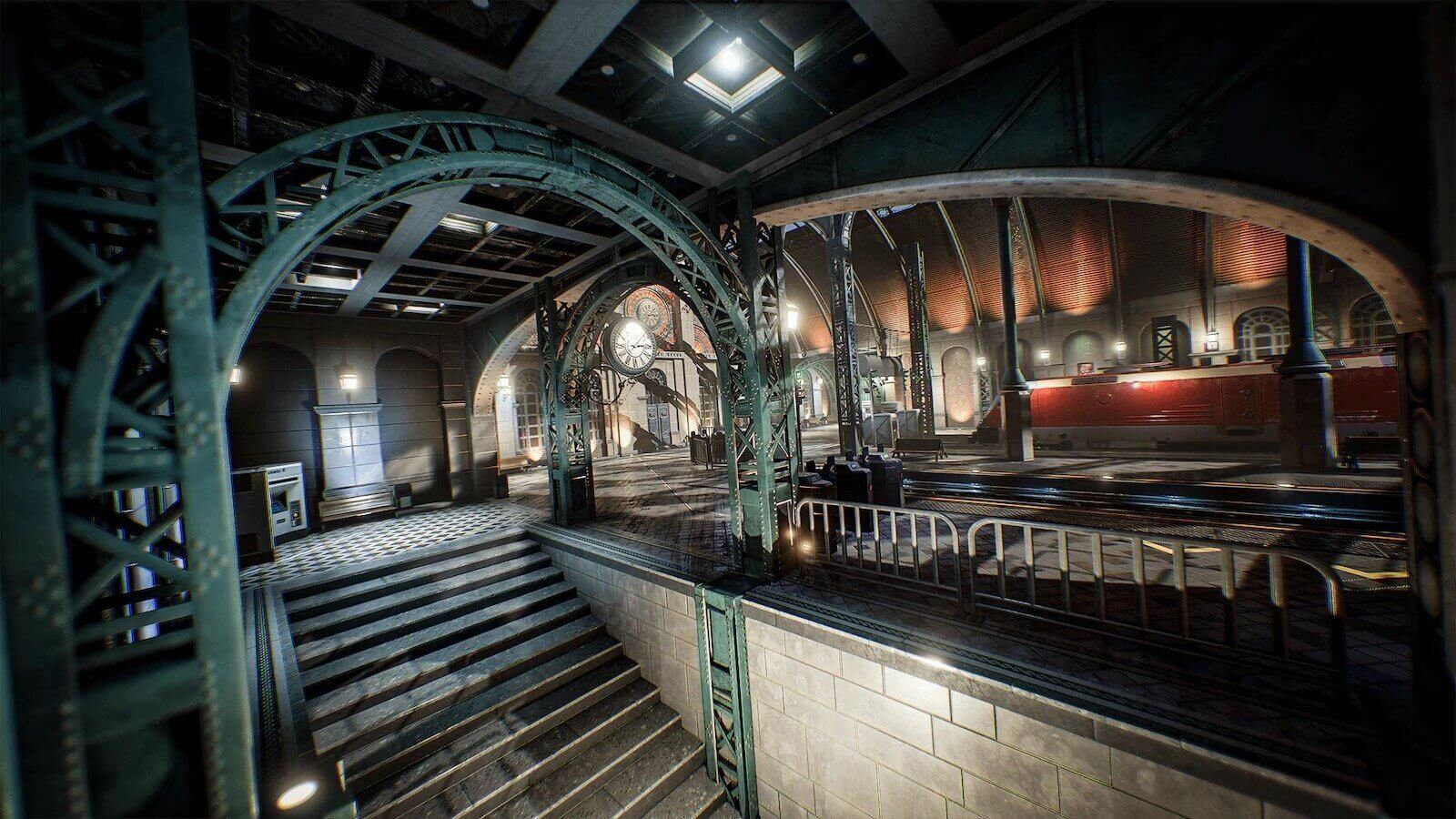 Victorian Railroad Terminal virtual production standing set — angle 3 on the L.A. & ABQ Castle Studios stage