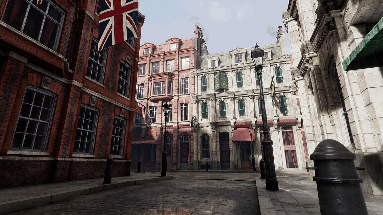 Victorian Street virtual production standing set — angle 2 on the L.A. & ABQ Castle Studios stage