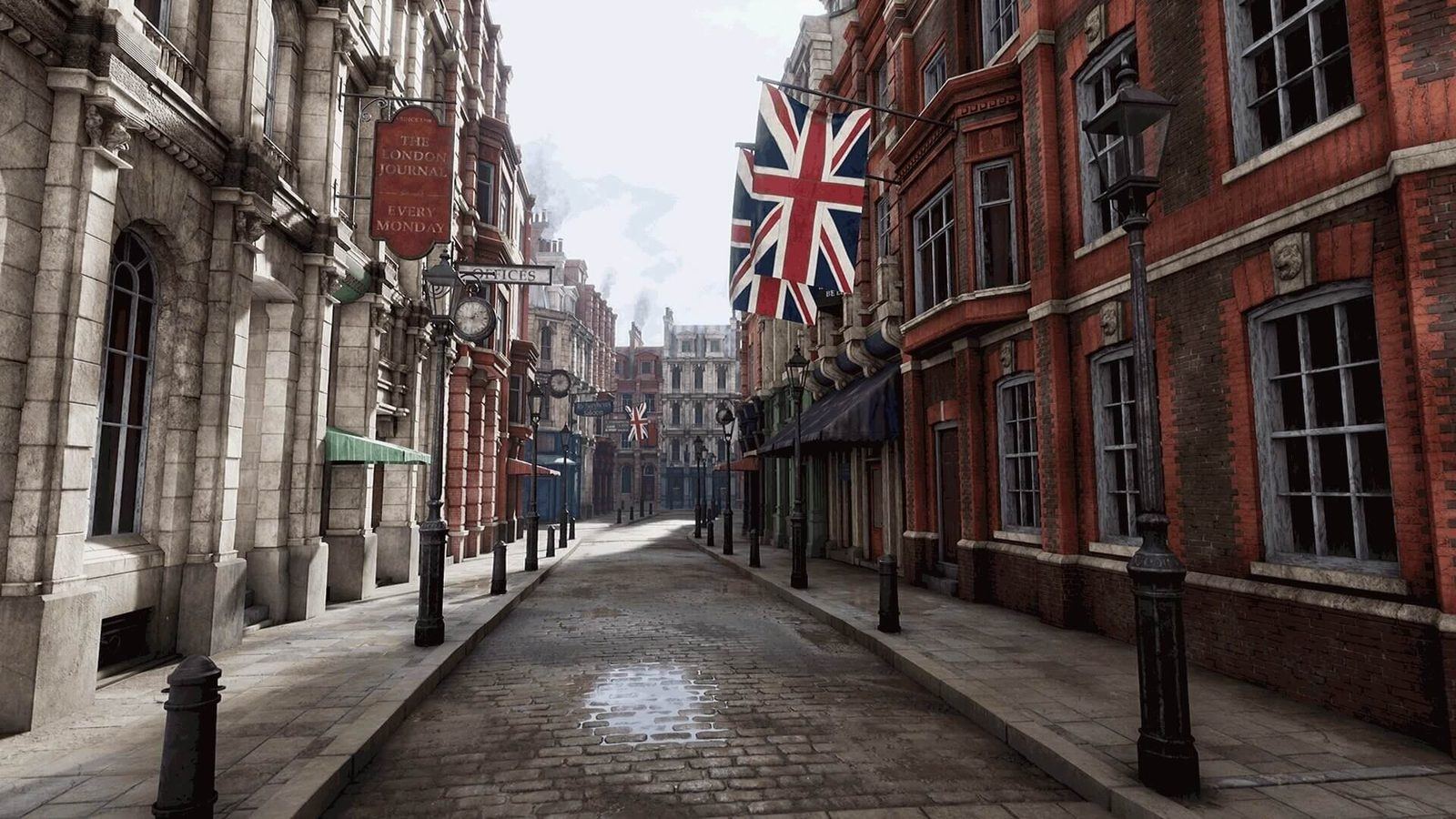 Victorian Street virtual production standing set — angle 3 on the L.A. & ABQ Castle Studios stage