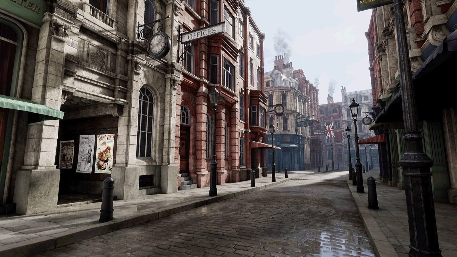 Victorian Street virtual production standing set — angle 4 on the L.A. & ABQ Castle Studios stage