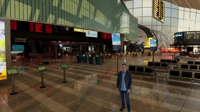 Airport terminal — Gates, a coffee bar, escalators and a moving walkway, shot at L.A. & ABQ Castle Studios